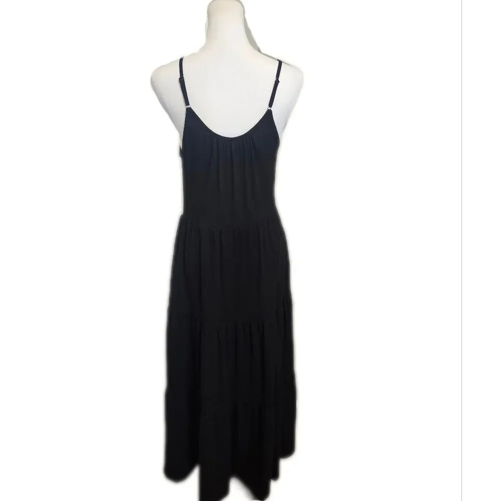 Black Tiered Maxi Dress, Spaghetti Straps, Stretchy, M